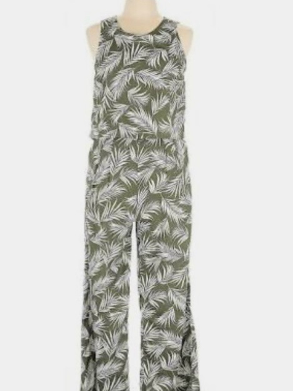 Lands End jumpsuit.  Green and white leaf print. Sz 16